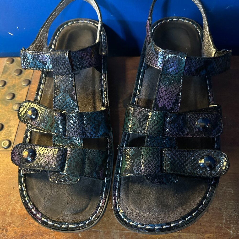 Alegria Iridescent Metallic Snake leather wedge comfort shoes 40